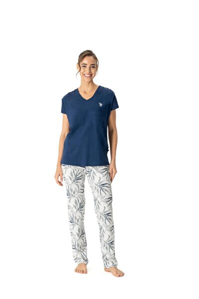U.S. Polo Assn. Kadın Lacivert V Yaka Desenli Pijama Takımı 17026
