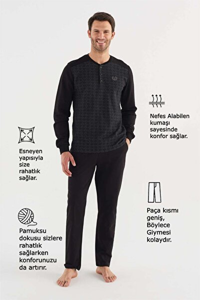 Mod Collection - Erkek Siyah Patlı Pijama Takım