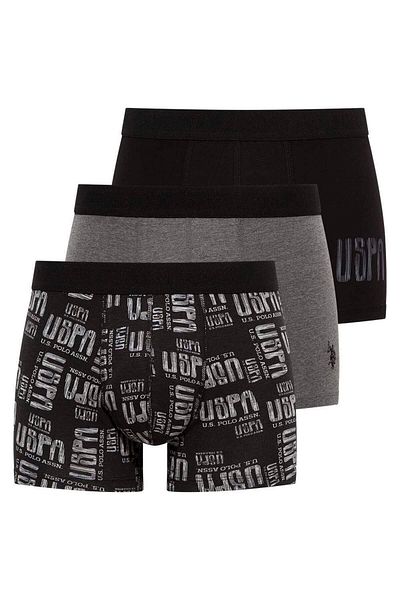 U.S. Polo Assn. Ανδρικό Anthracite Melange - Μαύρο - Τυπωμένο Boxer 3 τεμαχίων