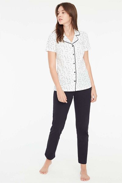 Mod Collection - Set pijama cu plăcuță pentru femei, albastru bleumarin, 3874