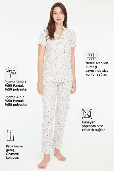 Mod Collection - Kadın Bej Melanj Yuvarlak Yaka Pijama Takımı