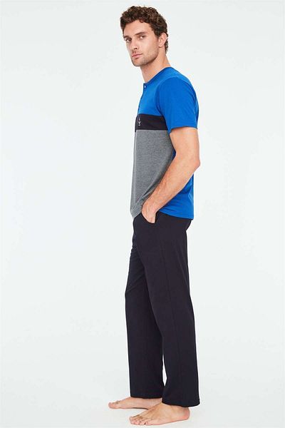 Mod Collection - Ανδρικό Σετ Πιτζάμες Saks Blue Placket