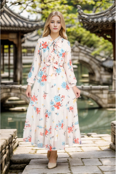 Joui Co Μακρύ φόρεμα με λουλουδάτο σχέδιο για κορίτσια - Ηλικίες 11-16 ετών