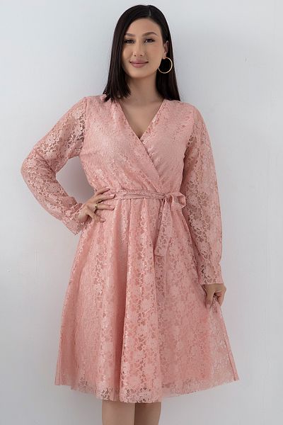 PULLIMM Rochie de seară de mărime mijlocie cu guler dublu cu dantelă - 13453