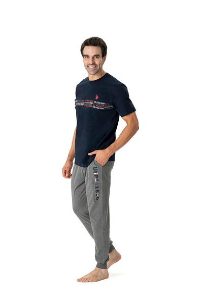 U.S. Polo Assn. Σετ ανδρικές πιτζάμες με στρογγυλή λαιμόκοψη Navy Blue