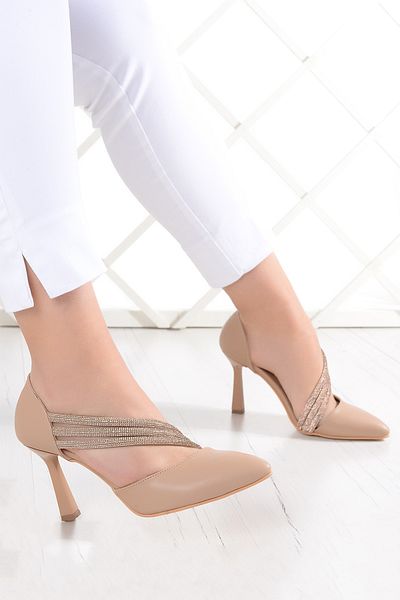 Erkan Saçmacı Alessi Nude Vegan Stone Detailed Rochie Pantofi de Seara