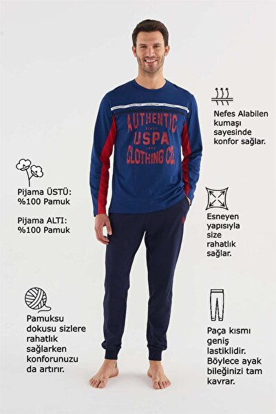 U.S. Polo Assn. Erkek Indigo Yuvarlak Yaka Pijama Takım