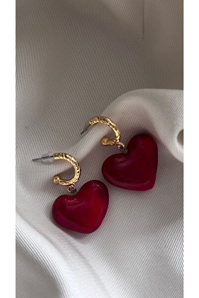 Vi store Ithal Cam Kırmızı Kalp Küpe