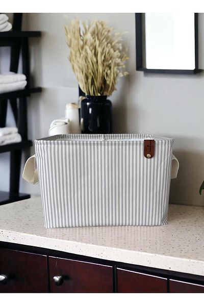 Rope Home Γκρι ριγέ πολλαπλών χρήσεων In-cabinet Toy Storage Box Basket Organizer 18x22x30