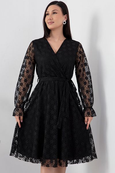 PULLIMM Lace Detailed Double Breasted Collar Midiboy Evening Dress - 13453