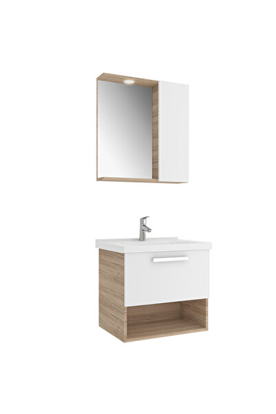 KALE Trevi 65 Cm Beyaz-Meşe Banyo Dolabı Takımı