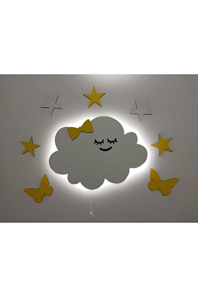fabrikahşap Çocuk Odası Dekoratif Ahşap Sevimli Isimli Bulut Gece Lambası Led...
