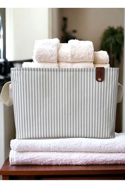 Rope Home Γκρι ριγέ πολλαπλών χρήσεων In-cabinet Toy Storage Box Basket Organizer 18x22x30