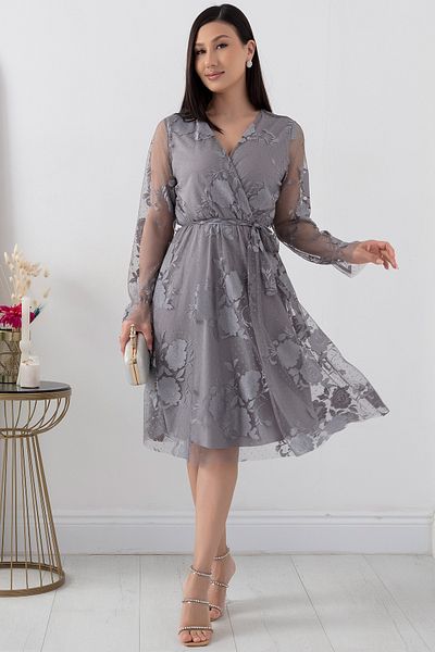 PULLIMM Rochie de seară de mărime mijlocie cu guler dublu cu dantelă - 13453