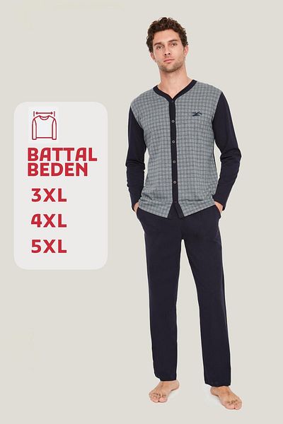Mod Collection - Σετ ανδρικής πιτζάμα Navy Blue Battal με πατιλέτα