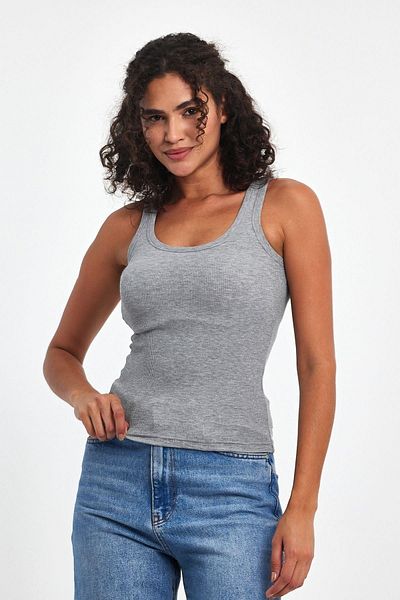 mmetalic Women's Gray Ribbed Look Thick Basic Tank Top with Straps
