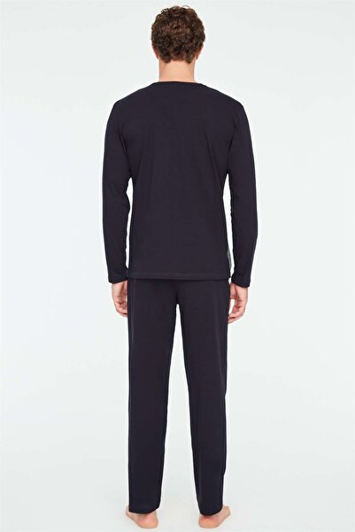 Mod Collection - Erkek Lacivert Battal Boydan Patlı Pijama Takımı