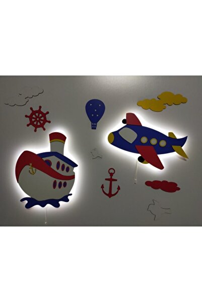 fabrikahşap Çocuk Odası Dekoratif Ahşap Gemi Ve Uçak Gece Lambası Ledli Aydın...