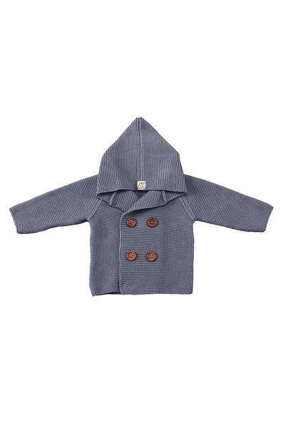 Baboo Blue Organic Cotton Double Breasted Baby and Kids Cardigan - Hooded