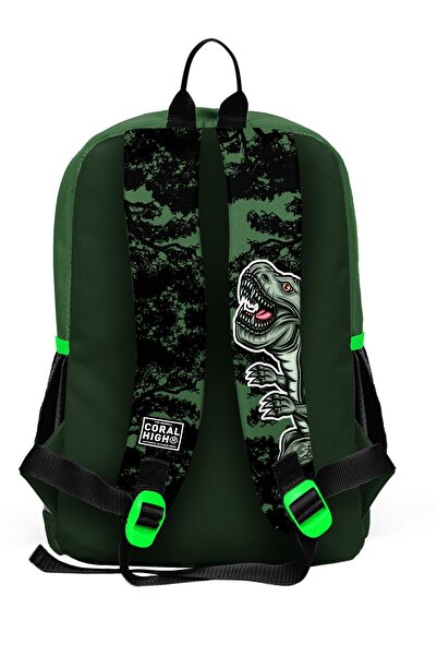 Coral High Kids Koyu Yeşil Siyahdinozor Desenli Dört Bölmeli Okul Sırt Çantası 23725