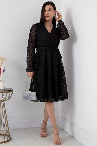 PULLIMM Lace Detailed Double Breasted Collar Midiboy Evening Dress - 13453