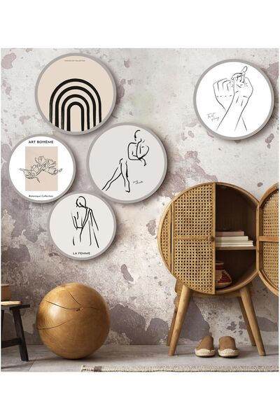 kutuTR Notpa Dekorize Mdf 5 Parça Çerçeve Görünümlü Tablo Set 5004