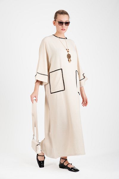 Hatun Atila HatunAtila Oversize Μακρύ Φόρεμα - Με Κροσέ, Κολιέ και Λεπτομέρεια Τσέπης - 5072