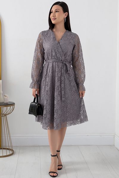 PULLIMM Rochie de seară de mărime mijlocie cu guler dublu cu dantelă - 13453