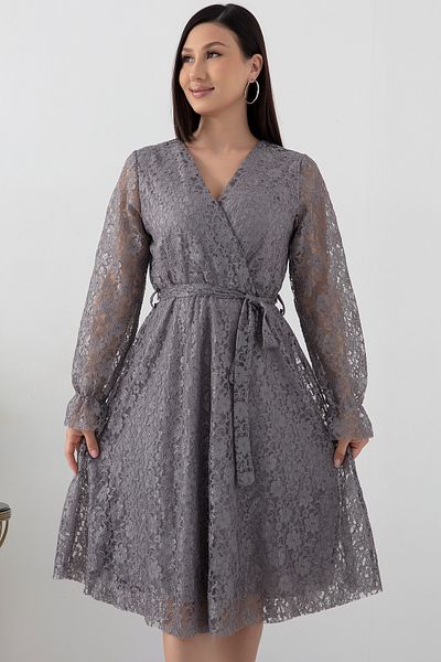 PULLIMM Rochie de seară de mărime mijlocie cu guler dublu cu dantelă - 13453