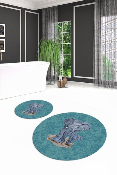 Generic Brand Digital Print Pcs Non-Slip Washable Elephant Pattern Round Double Bathroom Set