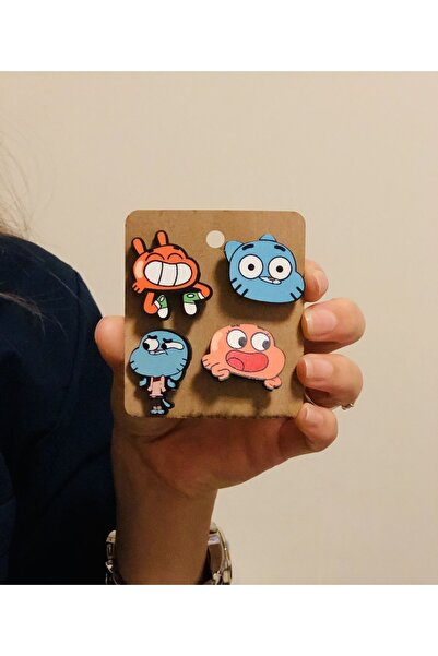 Kiri Gumball & Darwin 4 lü ahşap baskılı mini rozet seti