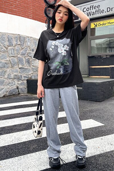 trendypassion Tricou oversize unisex cu imprimeu orhidee