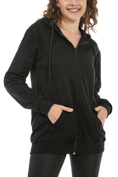Çınar Bez Çanta Unisex Black Hooded Zipper Sweatshirt
