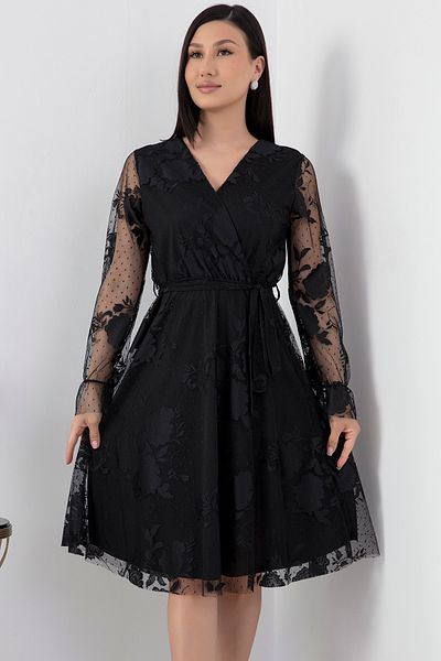 PULLIMM Lace Detailed Double Breasted Collar Midiboy Evening Dress - 13453