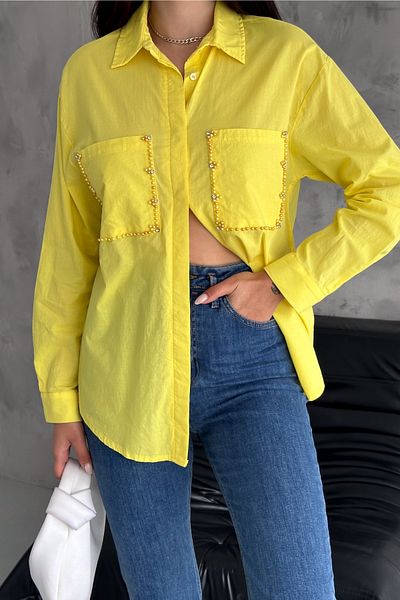 FEMELLE Γυναικείο πουκάμισο New Season Yellow Staple Bead κεντημένο γυναικείο πουκάμισο