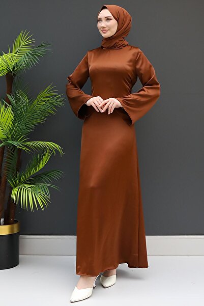 GİZ AGİYİM Σατέν Φόρεμα Κανέλας - Κορδόνι στην πλάτη
