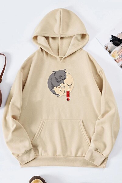 trendypassion سويت شيرت مطبوع عليه قطط يين يانغ للجنسين