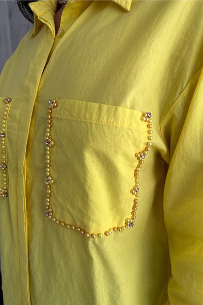 FEMELLE Γυναικείο πουκάμισο New Season Yellow Staple Bead κεντημένο γυναικείο πουκάμισο