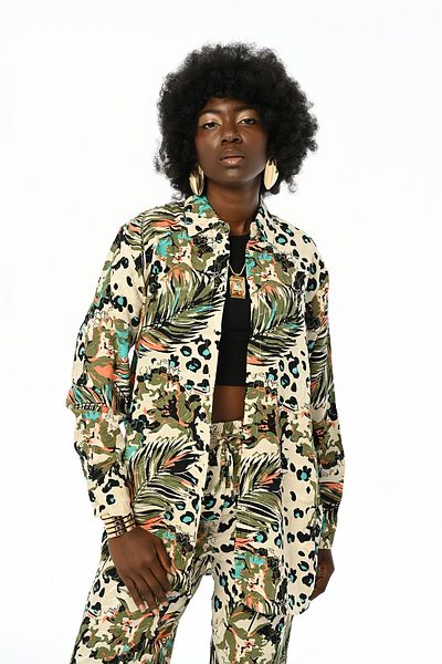 Orfeo Negro Γυναικείο πουκάμισο Oversize με σχέδια σε φύλλα - Ζακάρ