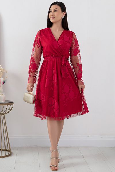 PULLIMM Rochie de seară de mărime mijlocie cu guler dublu cu dantelă - 13453