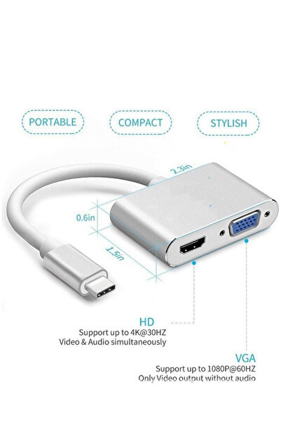 RADOON TYPE-C TO HDMI+VGA ÇEVİRİCİ DÖNÜŞTÜRÜCÜ KABLO