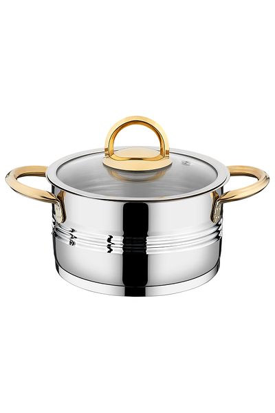 OMS 1121 - 8 Piece Stainless Steel Induction Cookware Set with Silver Body and Gold Detail