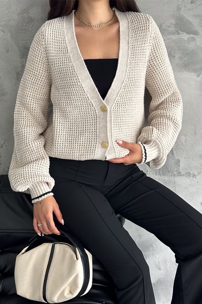 FEMELLE Cardigan tricotat cu dungi cu nasturi aurii - Femei, Marime Standard