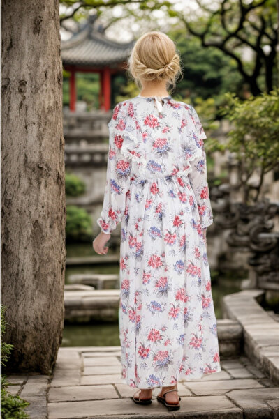 Joui Co Kız Çocuk Uzun Elbise Boydan Tesettüre Uygun Çiçekli Elbise 11 Yaş-12 Yaş-13 Yaş-14 Yaş-15 Yaş