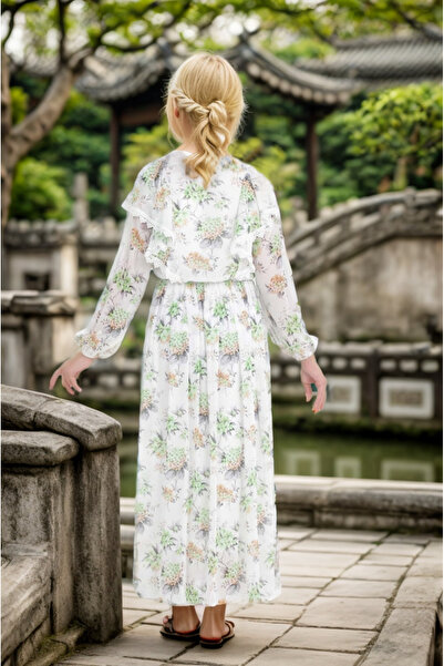 Joui Co Kız Çocuk Uzun Elbise Boydan Tesettüre Uygun Çiçekli Elbise 11 Yaş-12 Yaş-13 Yaş-14 Yaş-15 Yaş