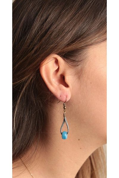AKIN AKSESUAR HEDİYELİK Ethnic Style Blue Beaded String Earrings