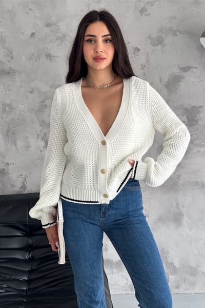 FEMELLE White Gold Buttoned Stripe Detailed Knitwear Cardigan - Women's, Standard Size