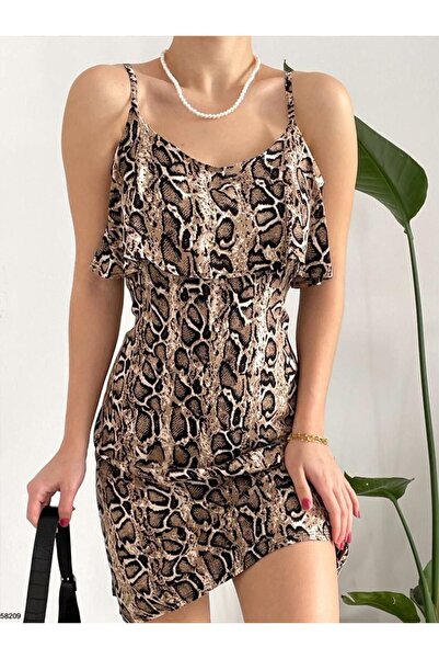 REELMODA Βαμβακερό μίνι φόρεμα βισκόζης - Καλοκαίρι με λεπτές τιράντες, μοτίβο, φουντωτό