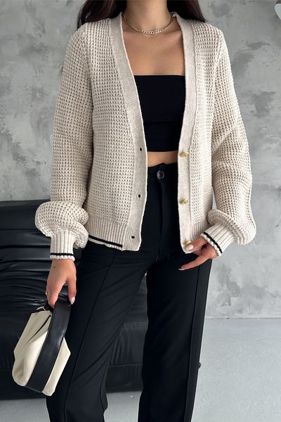 FEMELLE Cardigan tricotat cu dungi cu nasturi aurii - Femei, Marime Standard