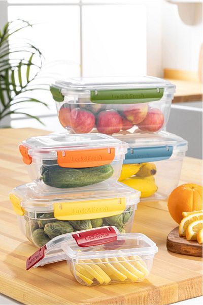 Vienev Set of 5 Small Deep Rectangular Storage Containers with Lock and Lid, 4000-400 ml